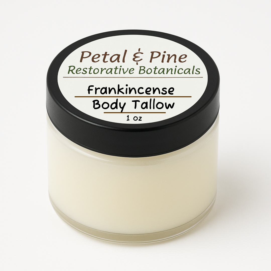 1 oz Jar of Frankincense Body Tallow from Petal & Pine on a white background
