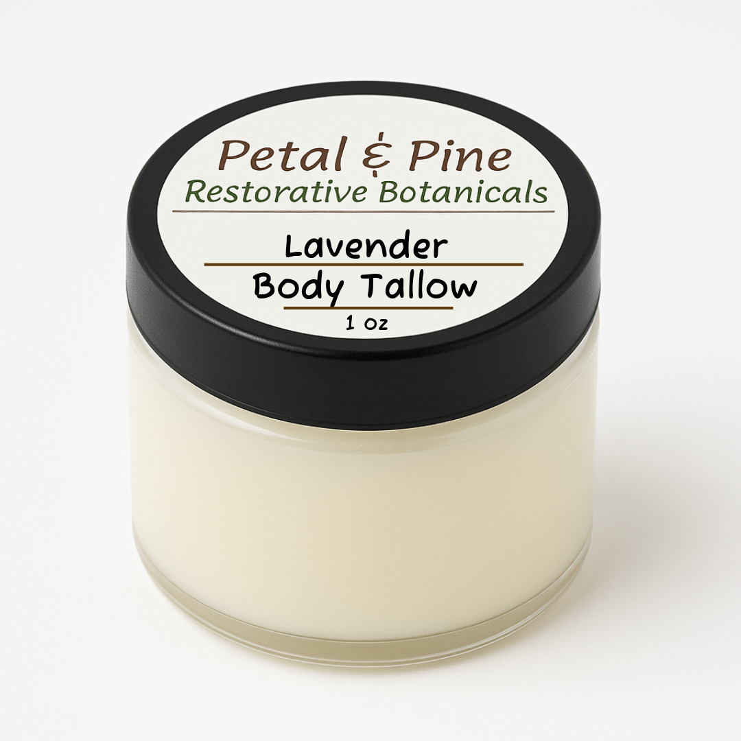 Jar of Lavender Body Tallow from Petal & Pine on a white background
