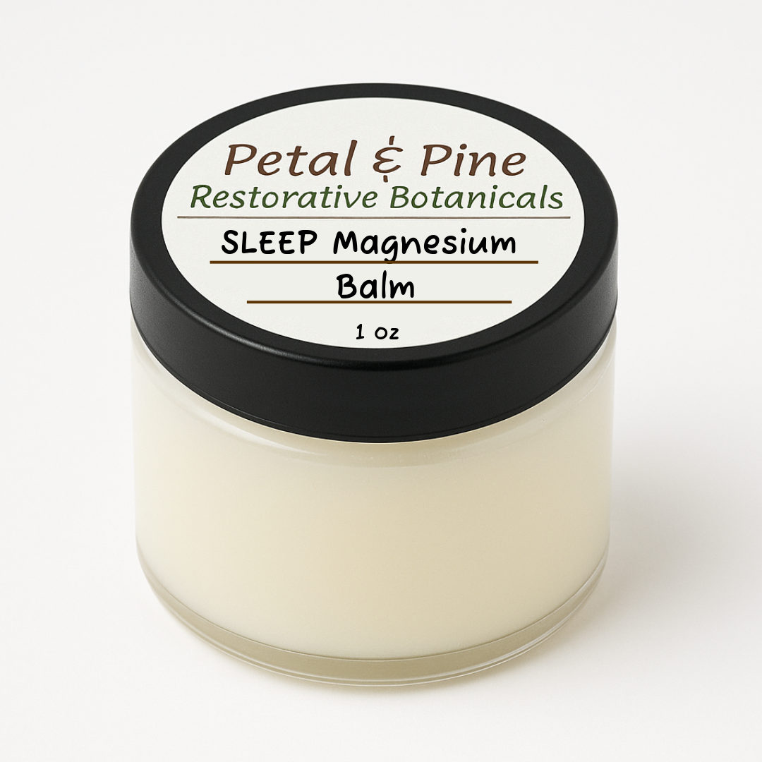 Jar of Sleep Magnesium Balm by Petal & Pine on a white background