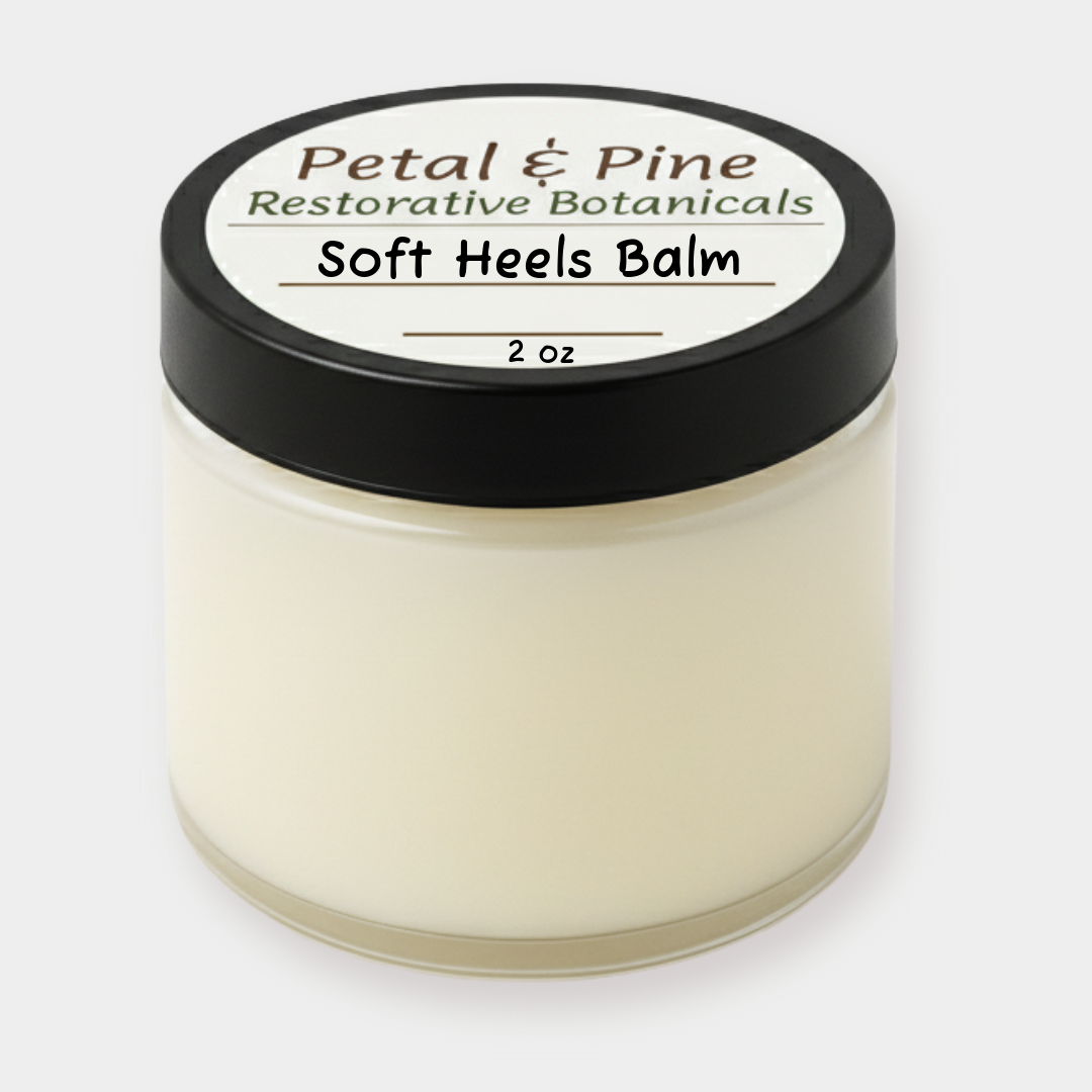 Jar of Petal & Pine Soft Heels Balm on a white background